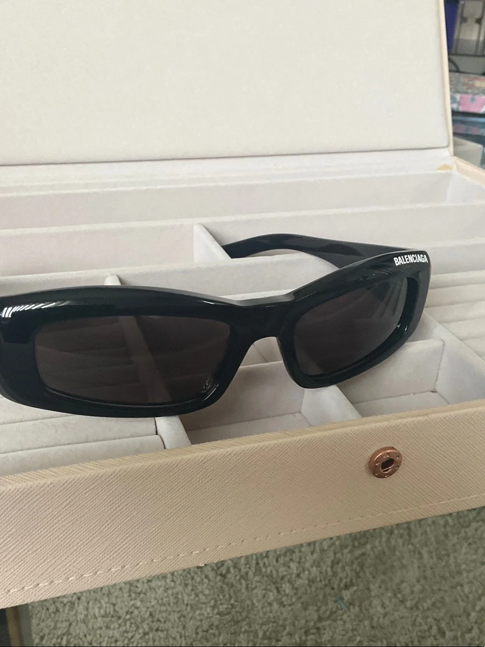 Balenciaga Black Logo Rectangular Sunglasses